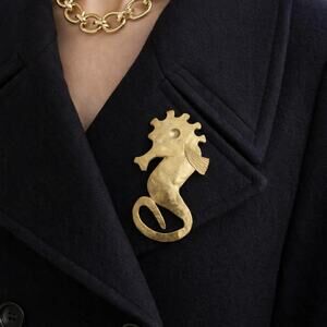 Vintage Gold Seahorse Pin Brooch Large Metal Nautical Statement Glamoratti Artsy